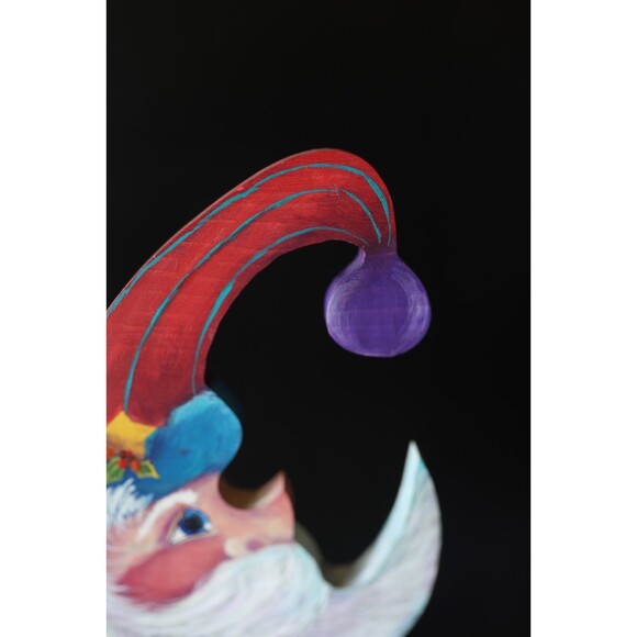 Vintage Lot Of 2 Hand Painted Wooden Crescent Moon Santa Celestial Whimsy Decor - Picture 14 of 16